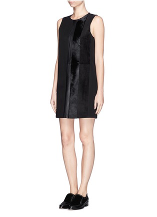 Figure View - Click To Enlarge - THEORY - 'Elso' calf hair suede leather panel dress