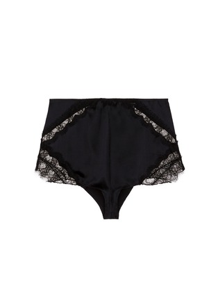 Main View - Click To Enlarge - KIKI DE MONTPARNASSE - Lace inset high waist silk shorts