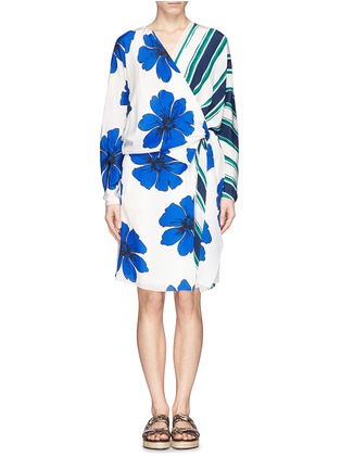 Main View - Click To Enlarge - CHLOÉ - Floral Neptune stripe silk wrap dress
