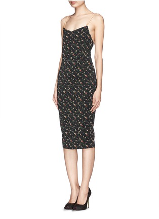 Front View - Click To Enlarge - VICTORIA BECKHAM - Leather strap floral print dress