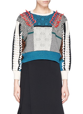 Main View - Click To Enlarge - TOGA ARCHIVES - Faux leather ribbon tribal jacquard sweater