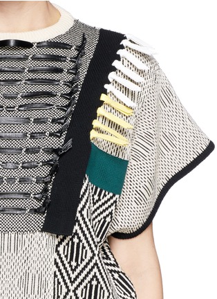 Detail View - Click To Enlarge - TOGA ARCHIVES - Faux leather ribbon jacquard knit top