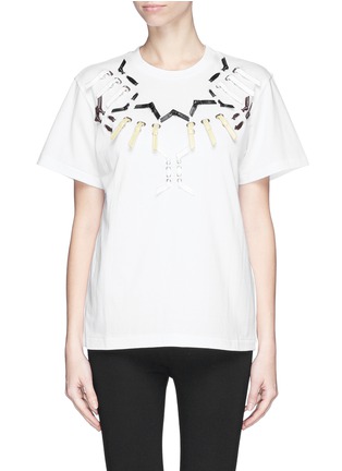 Main View - Click To Enlarge - TOGA ARCHIVES - Faux leather grommet ribbon T-shirt