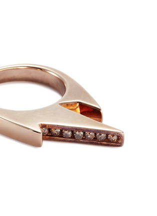 Detail View - Click To Enlarge - LYNN BAN - 'Stackable Jagged Knuckle C' diamond rose gold silver ring