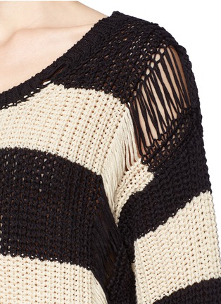 Detail View - Click To Enlarge - SANDRO - 'Soul' stripe distressed knit sweater