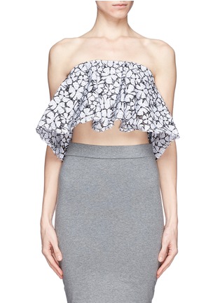 Main View - Click To Enlarge - MSGM - Floral lace ruffle strapless top