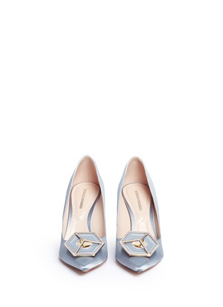 Front View - Click To Enlarge - NICHOLAS KIRKWOOD - 'Eden' strass hexagon plate satin pumps