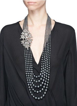 Figure View - Click To Enlarge - LANE CRAWFORD VINTAGE ACCESSORIES - Diamanté floral station tiered faux pearl necklace