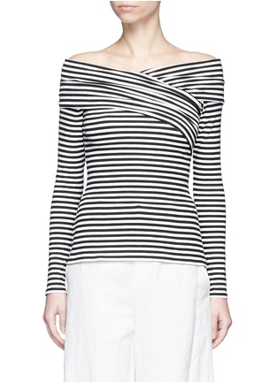 Main View - Click To Enlarge - THEORY - 'Kellay LS' stripe cross neck top