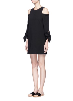 Front View - Click To Enlarge - TIBI - Tie sleeve cold shoulder crepe dress