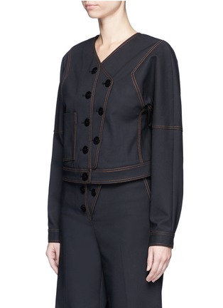 Front View - Click To Enlarge - TIBI - Topstitch cropped stretch jacket