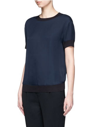 Front View - Click To Enlarge - VINCE - Ribbed trim silk georgette T-shirt