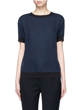 Main View - Click To Enlarge - VINCE - Ribbed trim silk georgette T-shirt