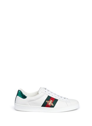 Main View - Click To Enlarge - GUCCI - 'Ace' embroidered bee stripe leather sneakers