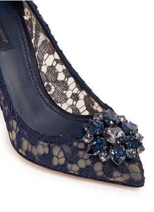 Detail View - Click To Enlarge - - - 'Bellucci' jewel brooch Taormina lace pumps