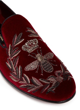 Detail View - Click To Enlarge - - - 'Milano' crown and bee crest velvet loafers
