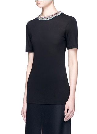 Front View - Click To Enlarge - LANVIN - Embellished collar slub jersey T-shirt