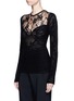 Front View - Click To Enlarge - LANVIN - Floral lace insert brushed open knit sweater