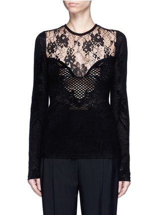 Main View - Click To Enlarge - LANVIN - Floral lace insert brushed open knit sweater
