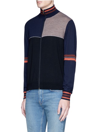 Front View - Click To Enlarge - PAUL SMITH - Colourblock wool-silk turtleneck cardigan