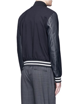 Back View - Click To Enlarge - PAUL SMITH - Leather sleeve stretch hopsack bomber jacket