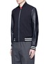 Front View - Click To Enlarge - PAUL SMITH - Leather sleeve stretch hopsack bomber jacket