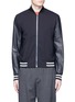 Main View - Click To Enlarge - PAUL SMITH - Leather sleeve stretch hopsack bomber jacket