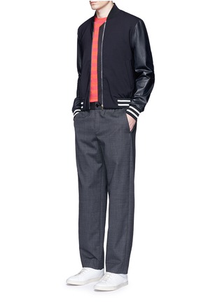 Figure View - Click To Enlarge - PAUL SMITH - Leather sleeve stretch hopsack bomber jacket