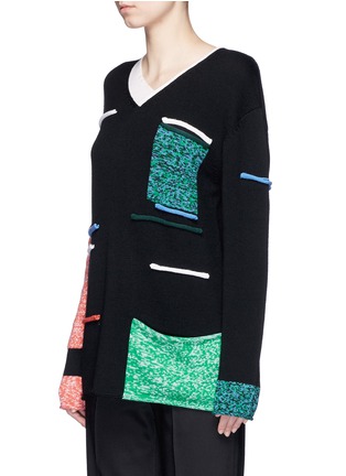 Front View - Click To Enlarge - PORTS 1961 - Marled pocket rolled trim wool sweater