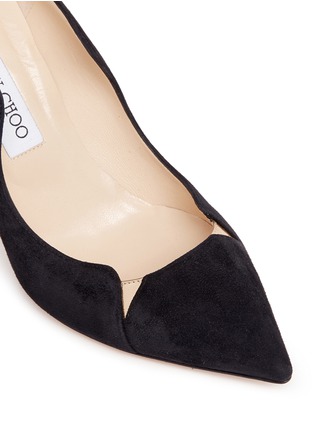 Detail View - Click To Enlarge - JIMMY CHOO - 'Tamika' mirror leather gusset wavy suede pumps