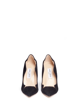 Front View - Click To Enlarge - JIMMY CHOO - 'Tamika' mirror leather gusset wavy suede pumps