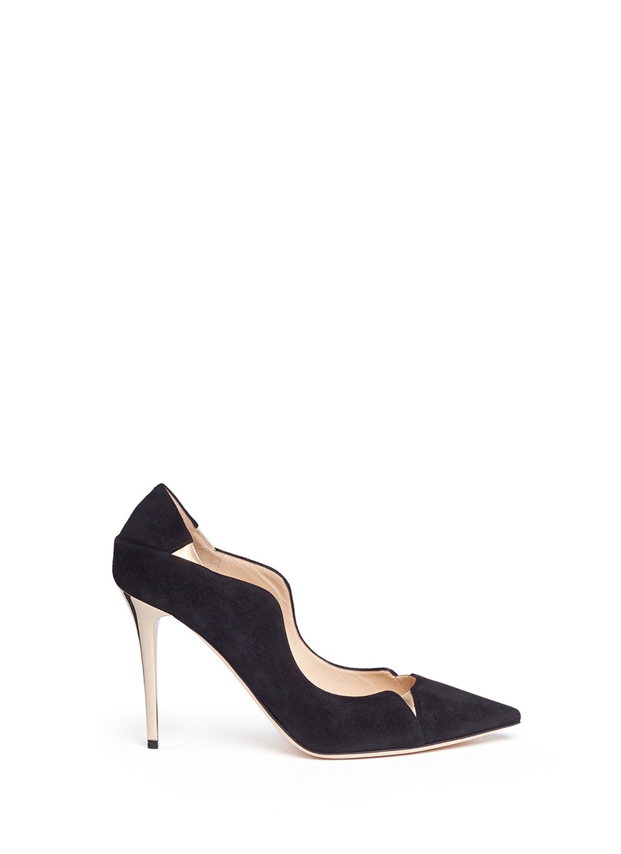 JIMMY CHOO 'Tamika' Mirror Leather Gusset Wavy Suede Pumps