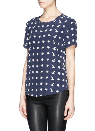 Front View - Click To Enlarge - EQUIPMENT - 'Riley' bird star print silk T-shirt