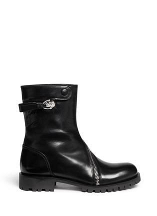 Main View - Click To Enlarge - ALEXANDER MCQUEEN - Curve skull zip leather boots