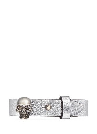 Main View - Click To Enlarge - ALEXANDER MCQUEEN - Skull grainy leather bracelet