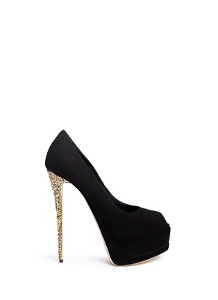 Main View - Click To Enlarge - 73426 - 'Sharon' crystal pavé heel suede peep toe pumps