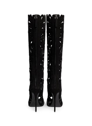 Back View - Click To Enlarge - 73426 - 'Coline' floral cutout suede knee high boots