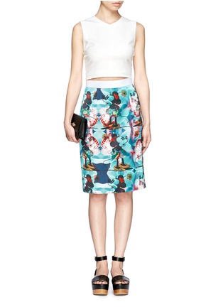 Figure View - Click To Enlarge - HELEN LEE - Minnie Mouse floral print satin pencil skirt
