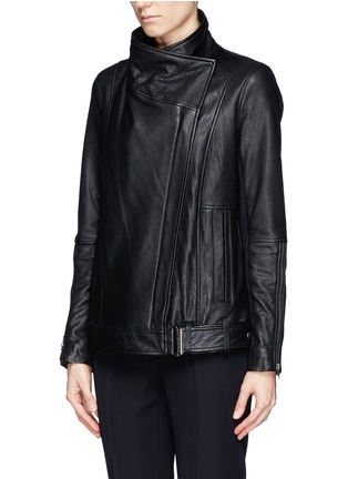 Front View - Click To Enlarge - HELMUT LANG - Asymmetric leather panel biker jacket