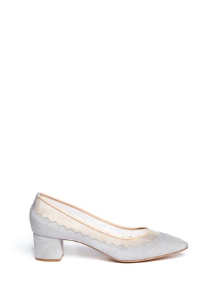 Main View - Click To Enlarge - CHLOÉ - Scalloped edge mesh panel suede pumps