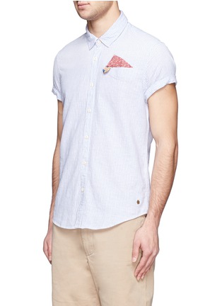 Front View - Click To Enlarge - SCOTCH & SODA - Pocket square stripe cotton-linen shirt