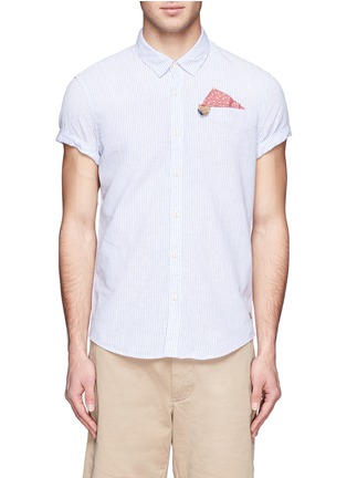 Main View - Click To Enlarge - SCOTCH & SODA - Pocket square stripe cotton-linen shirt