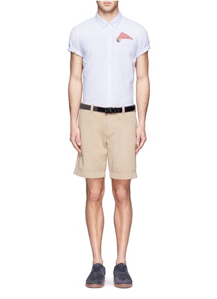 Figure View - Click To Enlarge - SCOTCH & SODA - Pocket square stripe cotton-linen shirt