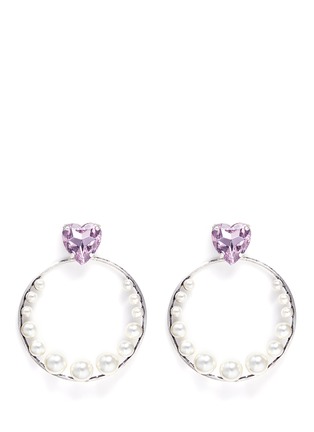 Main View - Click To Enlarge - ANTON HEUNIS - Heart vintage stone Swarovski pearl hoop earrings