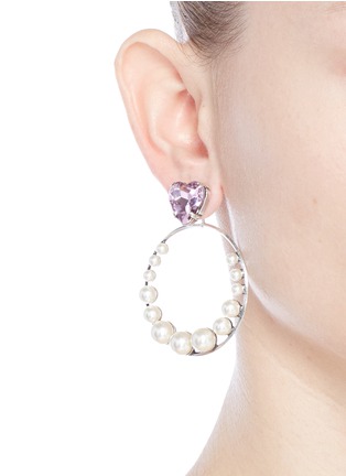 Figure View - Click To Enlarge - ANTON HEUNIS - Heart vintage stone Swarovski pearl hoop earrings