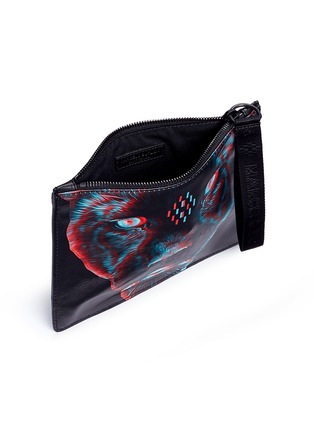 Detail View - Click To Enlarge - MARCELO BURLON - 'Rufo' panther print leather zip pouch