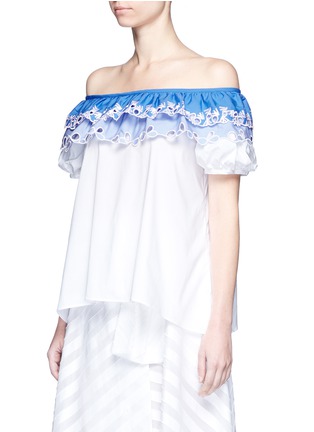 Front View - Click To Enlarge - PETER PILOTTO - Embroidered trim poplin off-shoulder top
