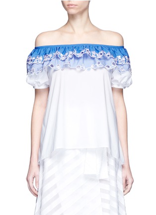 Main View - Click To Enlarge - PETER PILOTTO - Embroidered trim poplin off-shoulder top