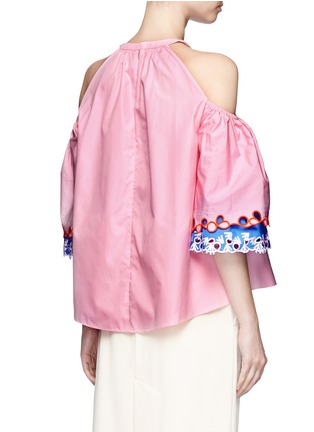Back View - Click To Enlarge - PETER PILOTTO - Embroidered trim poplin cold shoulder top