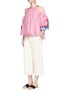 Figure View - Click To Enlarge - PETER PILOTTO - Embroidered trim poplin cold shoulder top